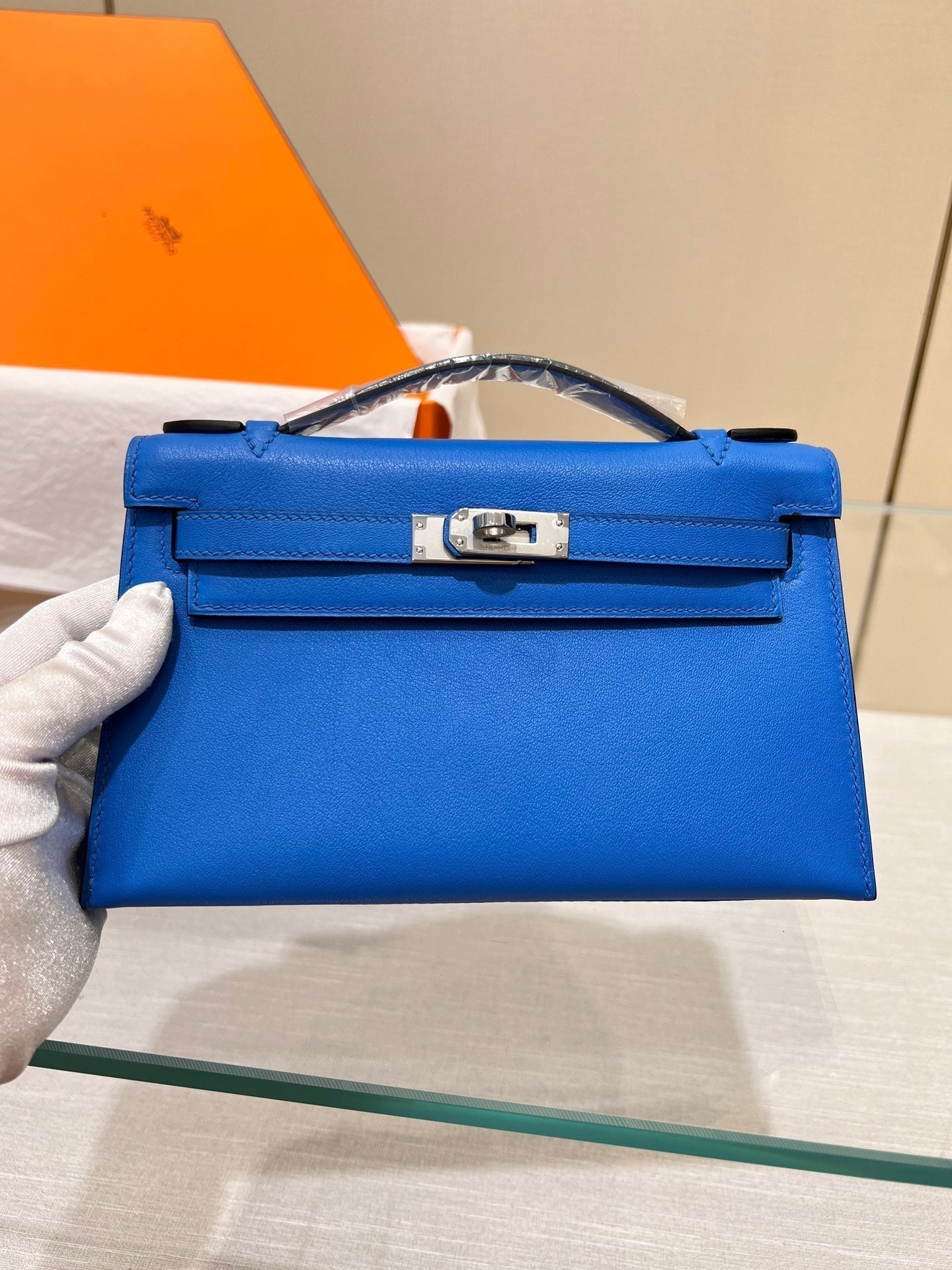 Pochette HM Kelly 22 cm Bleu Swift Quincaillerie argentée