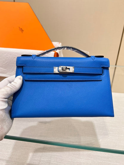 Pochette HM Kelly 22 cm Bleu Swift Quincaillerie argentée