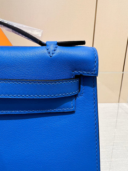 Pochette HM Kelly 22 cm Bleu Swift Quincaillerie argentée
