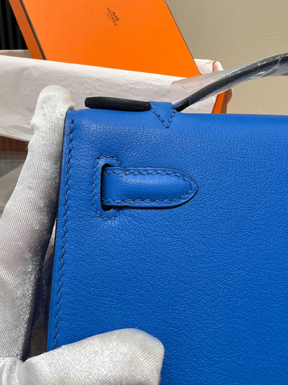 Pochette HM Kelly 22 cm Bleu Swift Quincaillerie argentée