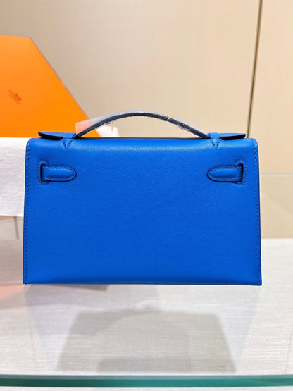 Pochette HM Kelly 22 cm Bleu Swift Quincaillerie argentée