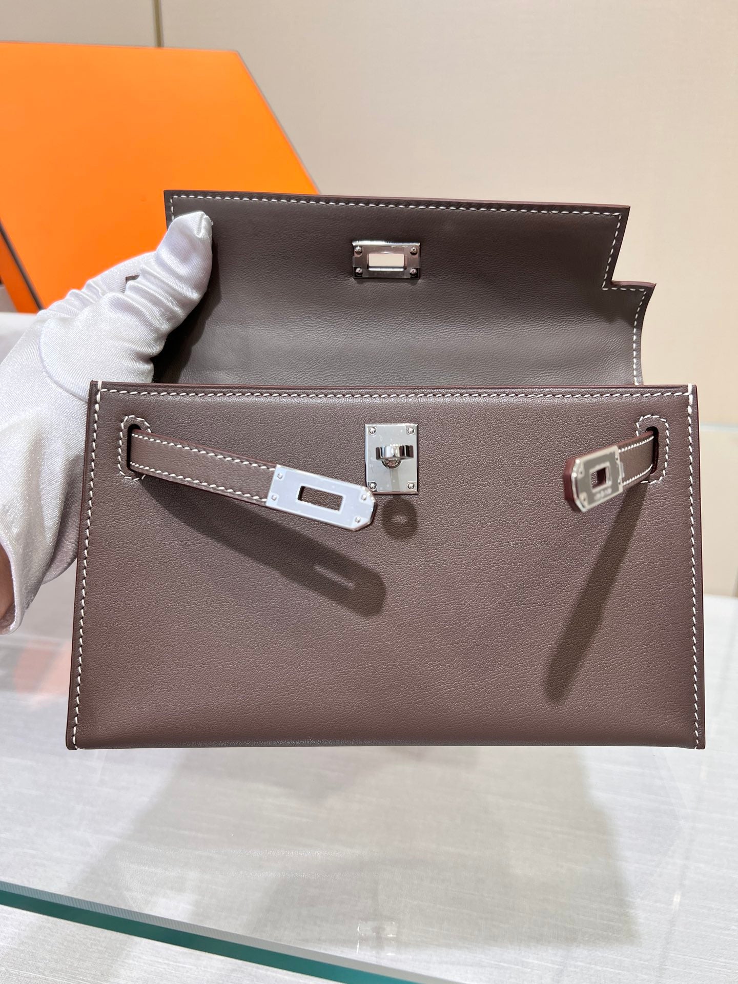 HM KELLY POCHETTE 22CM ETAN SWIFT QUINCAILLERIE ARGENTÉE