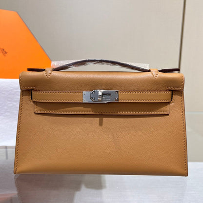 HM ケリー ポシェット 22cm ブラウン スイフト シルバー金具