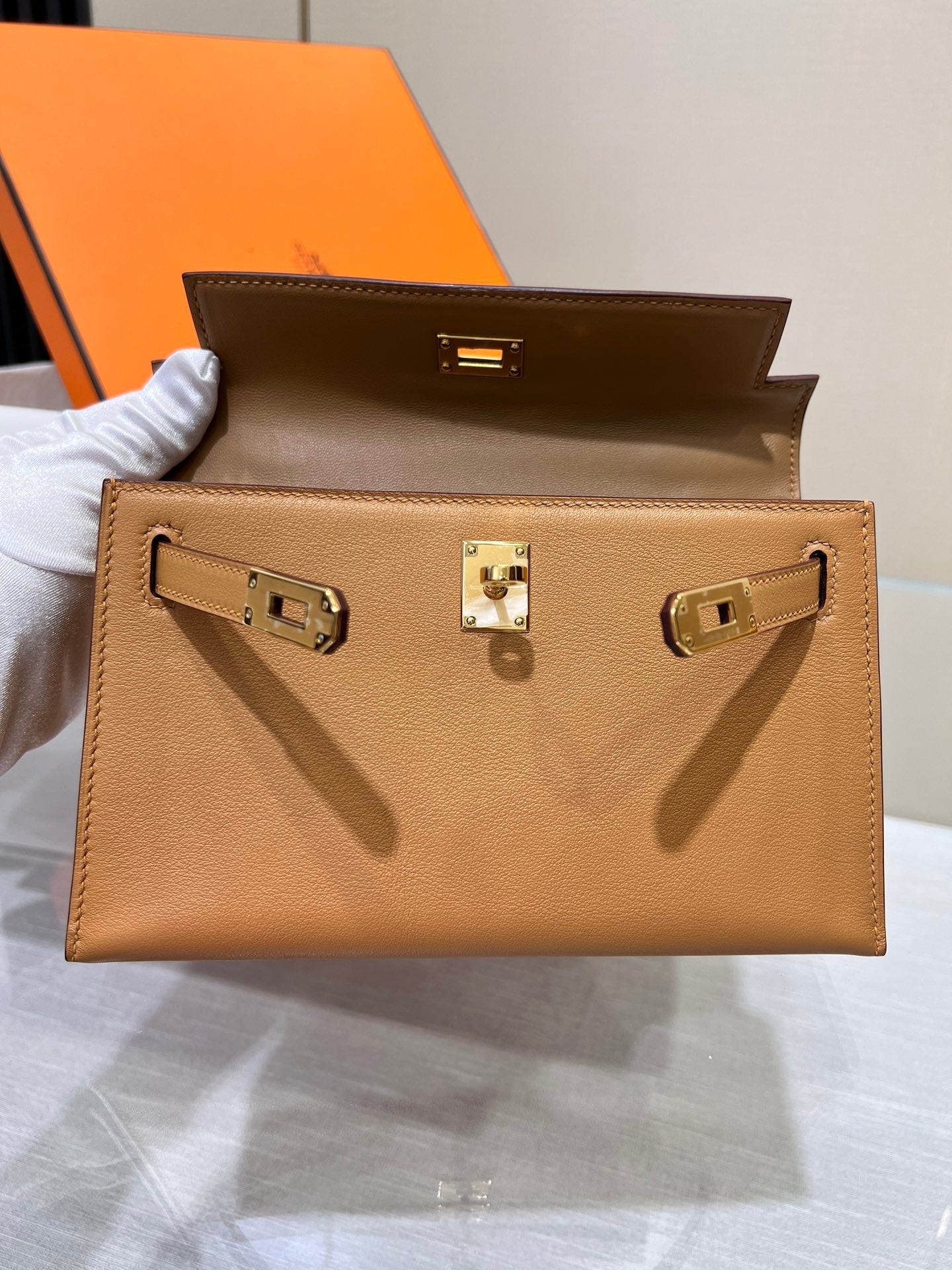 Pochette HM Kelly 22 cm Marron Swift Quincaillerie dorée