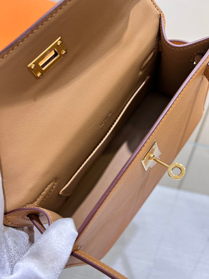 Pochette HM Kelly 22 cm Marron Swift Quincaillerie dorée