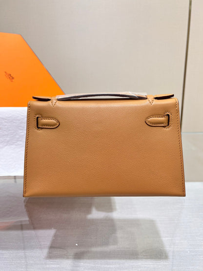 Pochette HM Kelly 22 cm Marron Swift Quincaillerie dorée