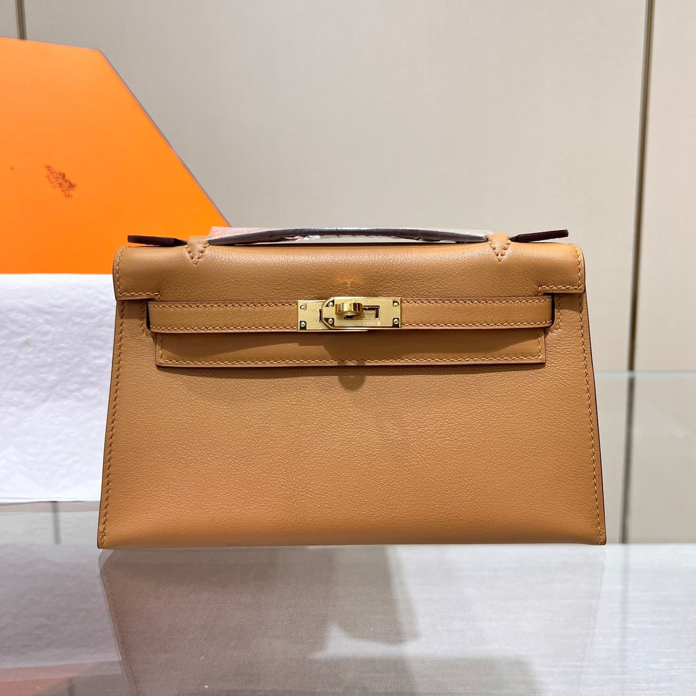 Pochette HM Kelly 22 cm Marron Swift Quincaillerie dorée