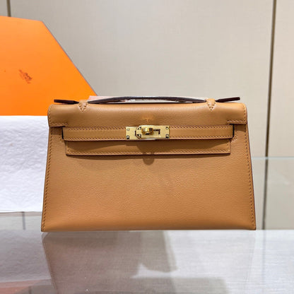 Pochette HM Kelly 22 cm Marron Swift Quincaillerie dorée
