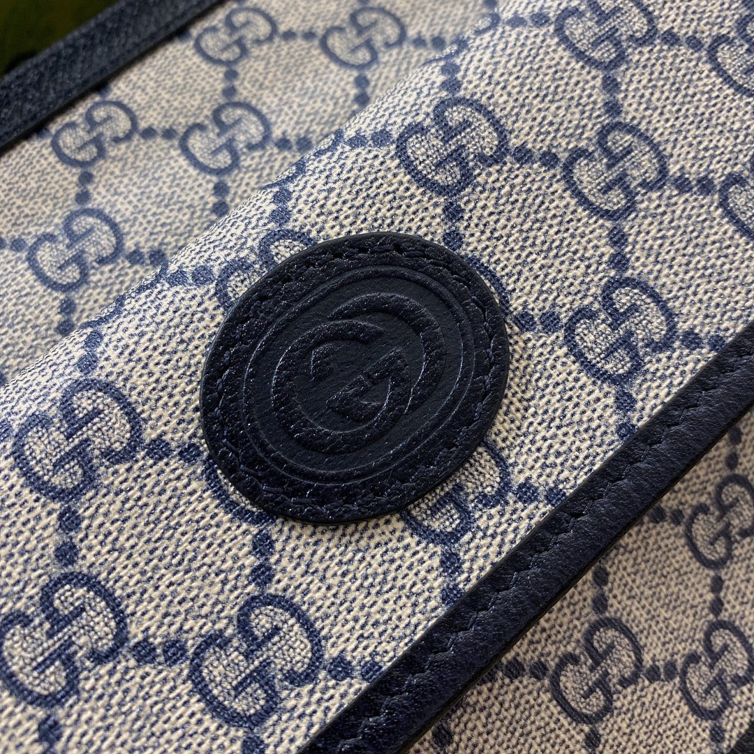 SAC BANDOULIÈRE GG SMALL 21 AVEC ÉTIQUETTE EN TOILE BEIGE ET CUIR DE VEAU NOIR