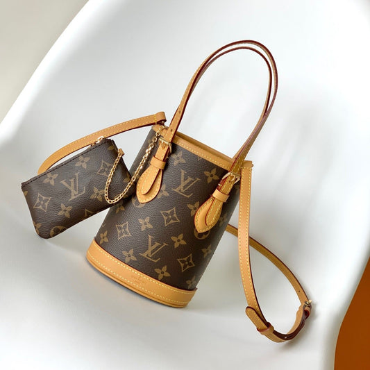 SEAU NANO 13 TOILE MONOGRAMME MARRON 
