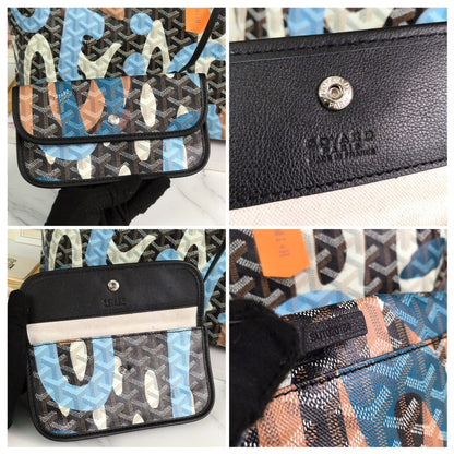 SAC SAINT LOUIS PM 34 EN TOILE GOYARDINE CAMOUFLAGE LETTRES BLEUES