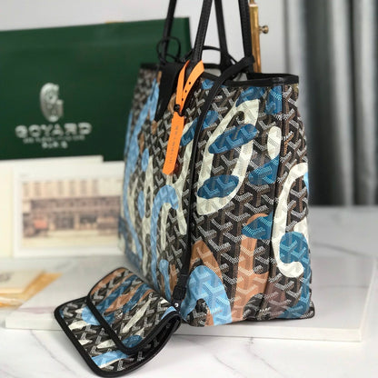 SAC SAINT LOUIS PM 34 EN TOILE GOYARDINE CAMOUFLAGE LETTRES BLEUES