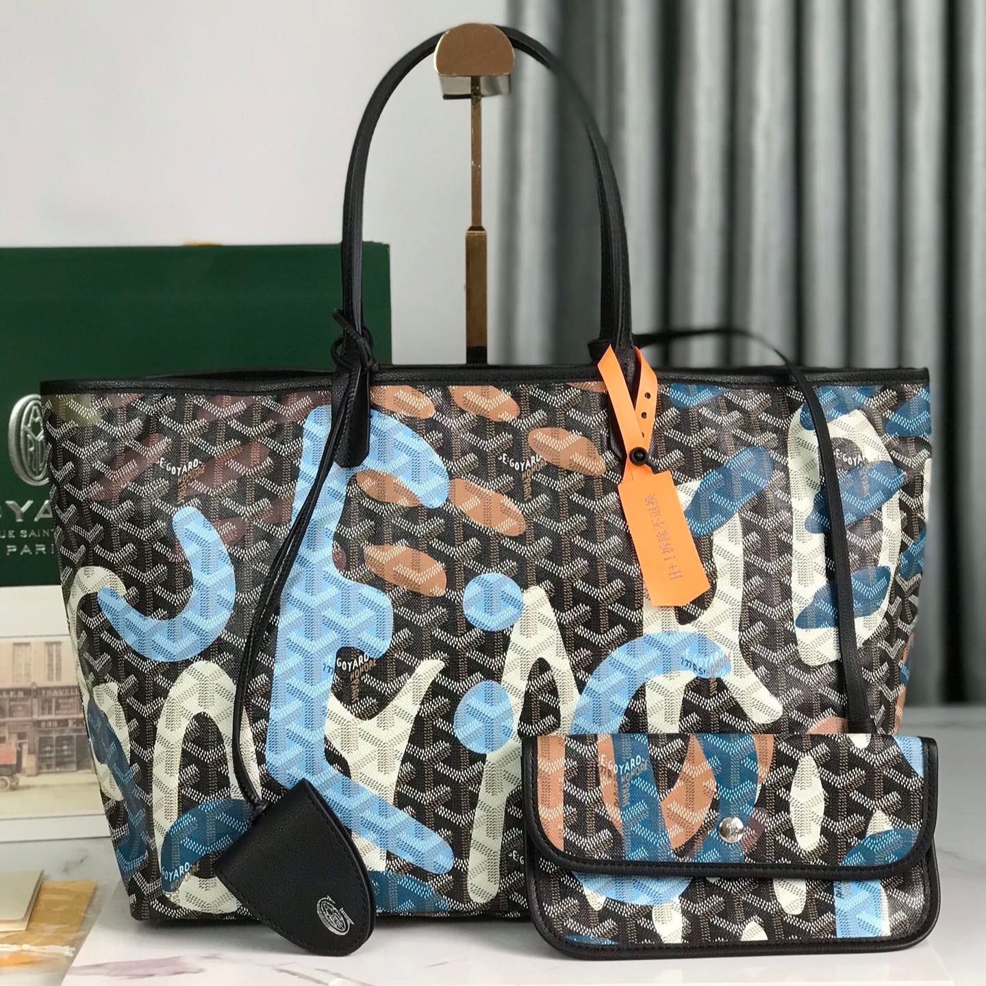 SAC SAINT LOUIS PM 34 EN TOILE GOYARDINE CAMOUFLAGE LETTRES BLEUES