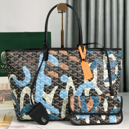 SAC SAINT LOUIS PM 34 EN TOILE GOYARDINE CAMOUFLAGE LETTRES BLEUES