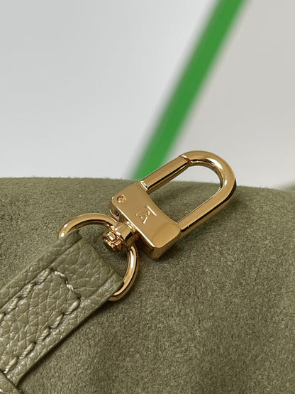 NEVERFULL MM 32 KAKI CRÈME MONOGRAMME CUIR EMPREINTE 