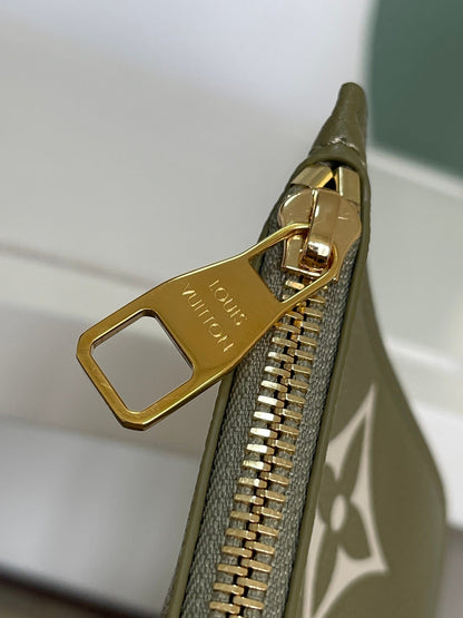 NEVERFULL MM 32 KAKI CRÈME MONOGRAMME CUIR EMPREINTE 