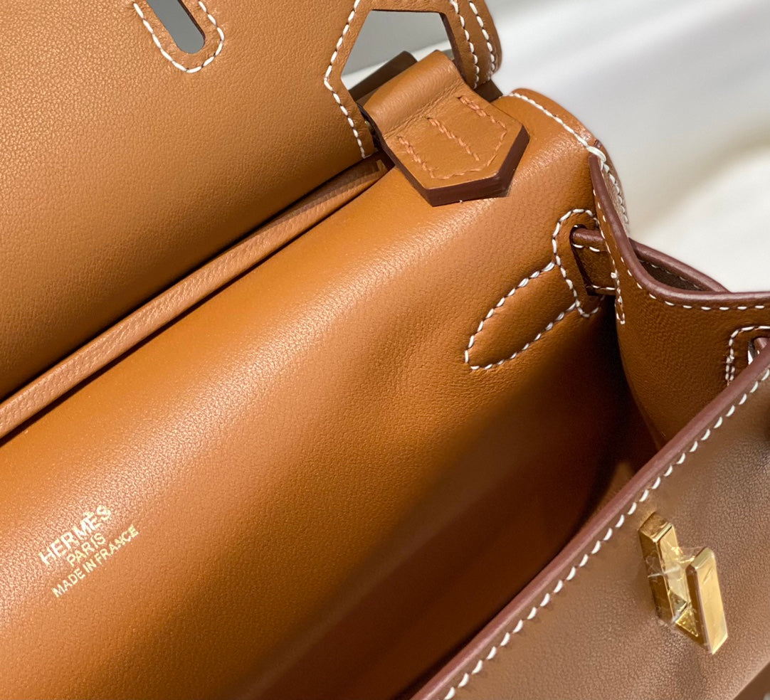 KELLY 23CM ジプシエール タン レザー クロスボディバッグ GHW