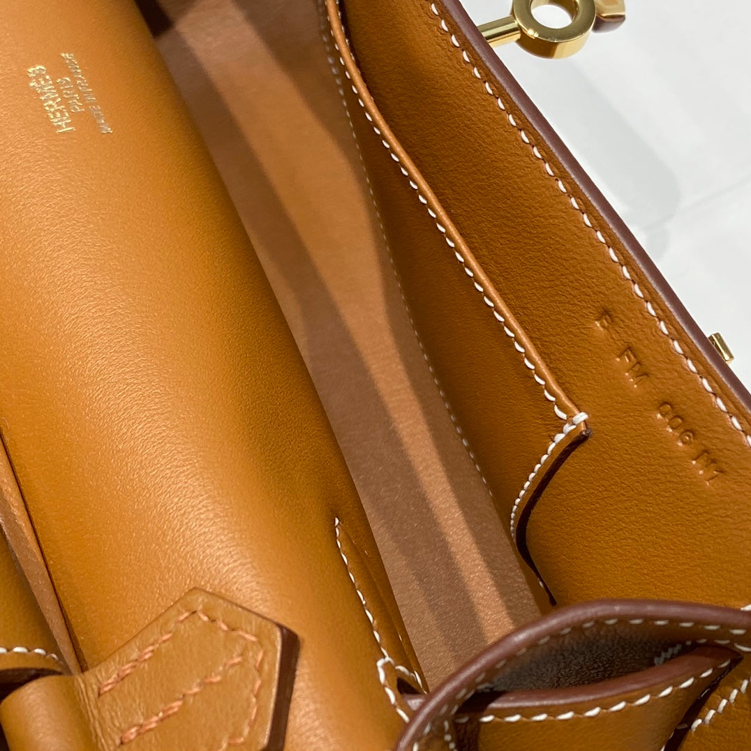 KELLY 23CM ジプシエール タン レザー クロスボディバッグ GHW