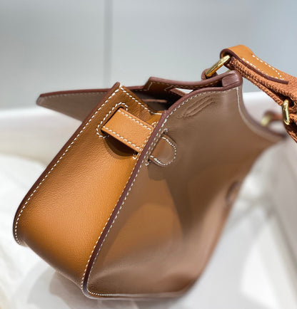 KELLY 23CM ジプシエール タン レザー クロスボディバッグ GHW