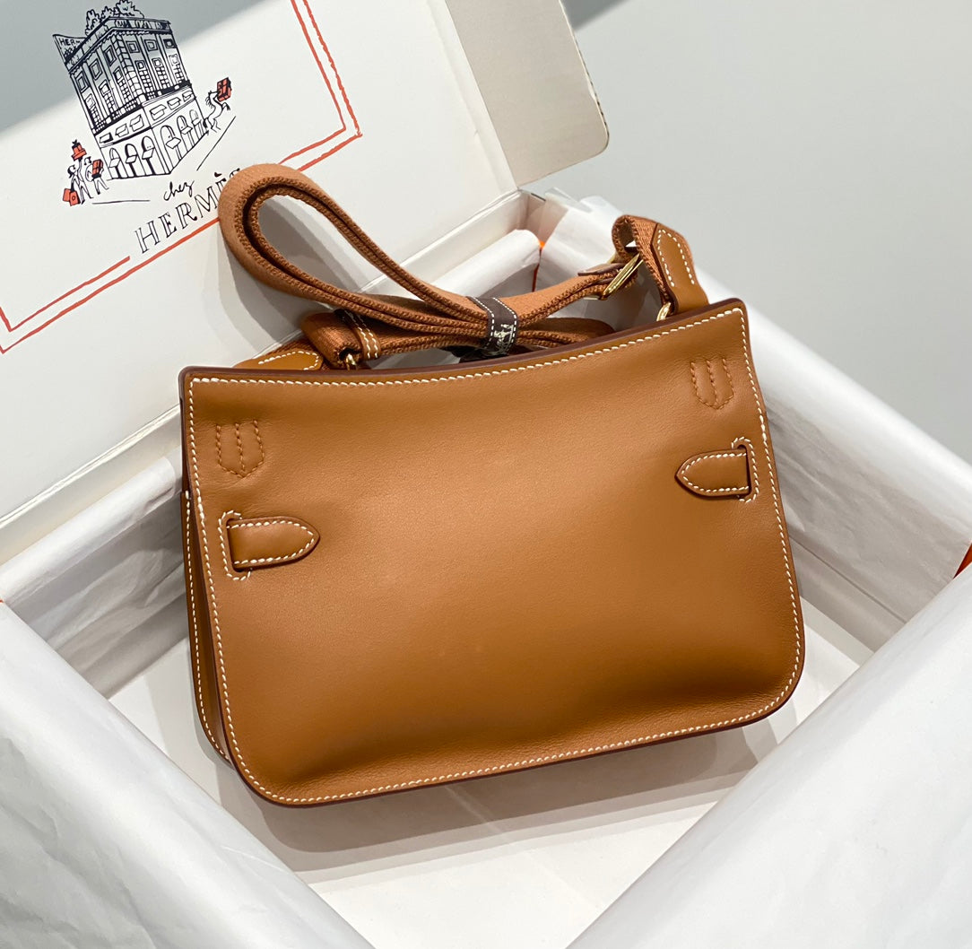 KELLY 23CM ジプシエール タン レザー クロスボディバッグ GHW