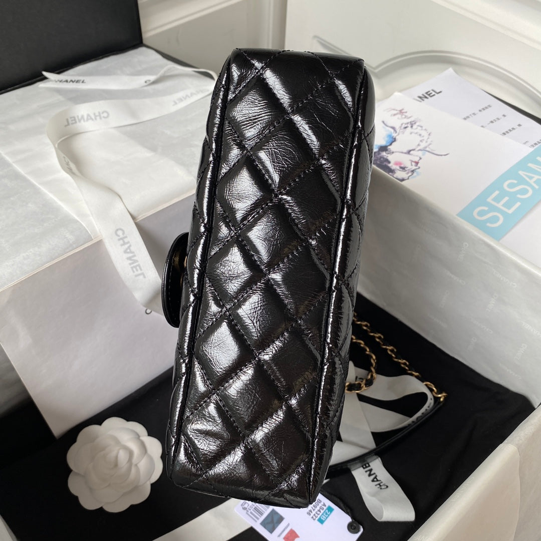 sac hobo cc 21,5 en cuir noir huilé et ciré