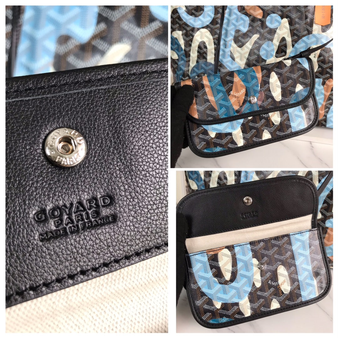SAC SAINT LOUIS GM 40 EN TOILE GOYARDINE CAMOUFLAGE LETTRES BLEUES