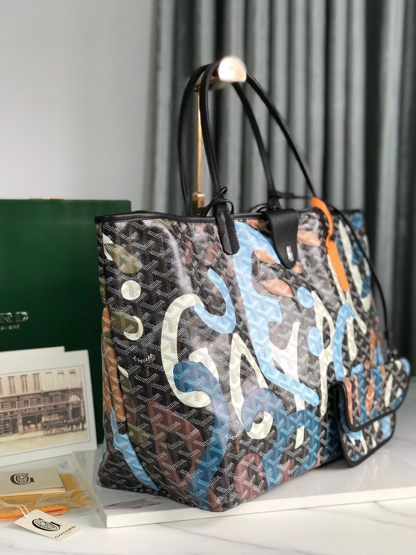 SAC SAINT LOUIS GM 40 EN TOILE GOYARDINE CAMOUFLAGE LETTRES BLEUES