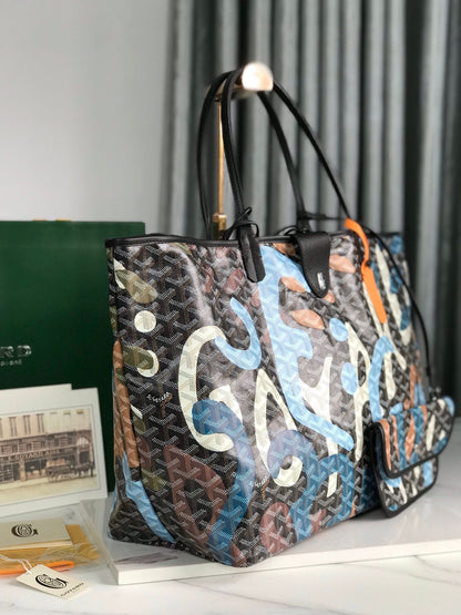 SAC SAINT LOUIS GM 40 EN TOILE GOYARDINE CAMOUFLAGE LETTRES BLEUES