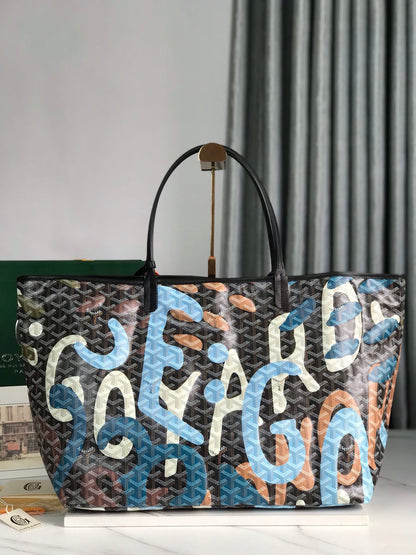 SAC SAINT LOUIS GM 40 EN TOILE GOYARDINE CAMOUFLAGE LETTRES BLEUES