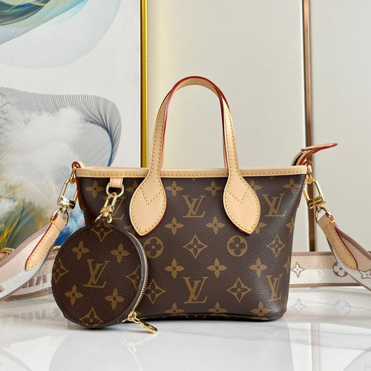 NEVERFULL BB 24 MONOGRAMME MARRON TOILE ET GARNITURE EN CUIR QUINCAILLERIE DORÉ