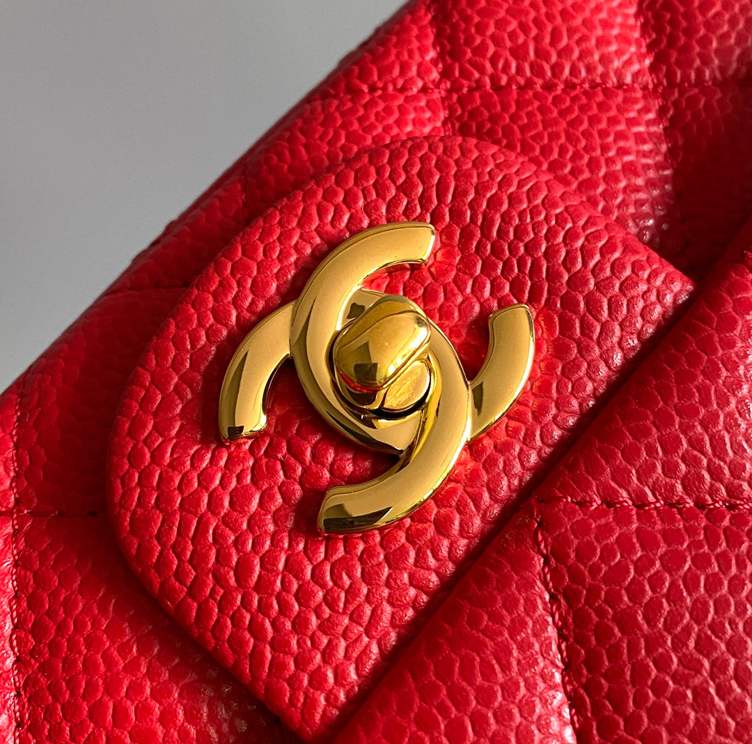 MINI SAC À RABAT RECTANGLE 20 CM ROUGE CAVIAR QUINCAILLERIE OR