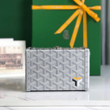 SAC COFFRE MINAUDIERE 17 EN TOILE GOYARDINE BLANCHE