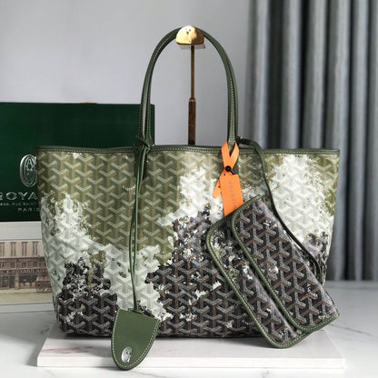 SAC SAINT LOUIS PM 34 EN TOILE GOYARDINE VERT MIX NOIR