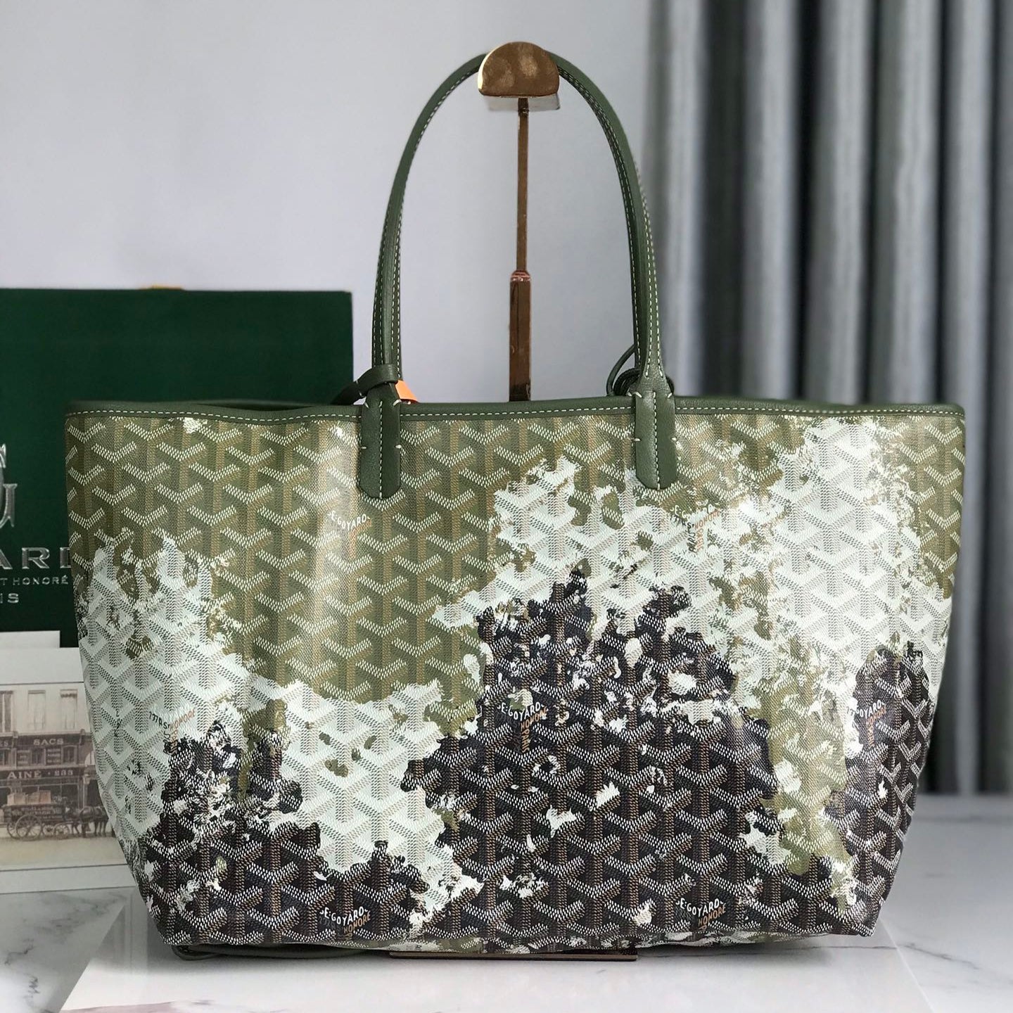 SAC SAINT LOUIS PM 34 EN TOILE GOYARDINE VERT MIX NOIR