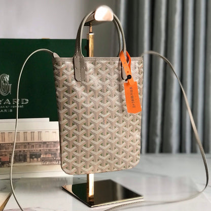 SAC POITIERS CLAIRE-VOIE 24 EN TOILE GOYARDINE MÉLANGÉE GRIS VERT ET CUIR DE VEAU