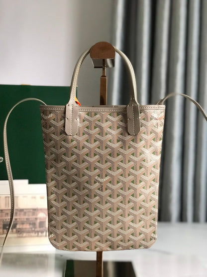 SAC POITIERS CLAIRE-VOIE 24 EN TOILE GOYARDINE MÉLANGÉE GRIS VERT ET CUIR DE VEAU