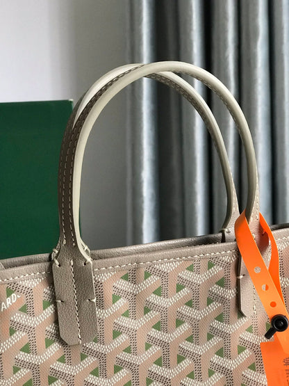 SAC POITIERS CLAIRE-VOIE 24 EN TOILE GOYARDINE MÉLANGÉE GRIS VERT ET CUIR DE VEAU