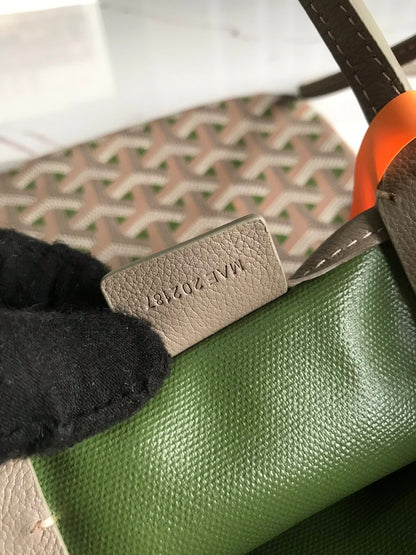 SAC POITIERS CLAIRE-VOIE 24 EN TOILE GOYARDINE MÉLANGÉE GRIS VERT ET CUIR DE VEAU