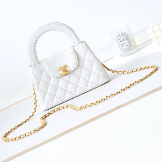 Sac cabas Kelly CC 24A Nano 19 cm en cuir d'agneau blanc