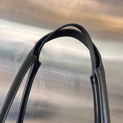 SAC CABAS PORTELLO 41 EN CUIR DE VEAU NOIR ET TOILE BLANCHE