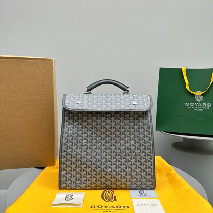 SAC À DOS LEGER 37 EN TOILE GOYARDINE GRISE AVEC BORDURES EN CUIR DE VEAU