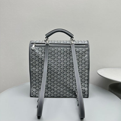 SAC À DOS LEGER 37 EN TOILE GOYARDINE GRISE AVEC BORDURES EN CUIR DE VEAU