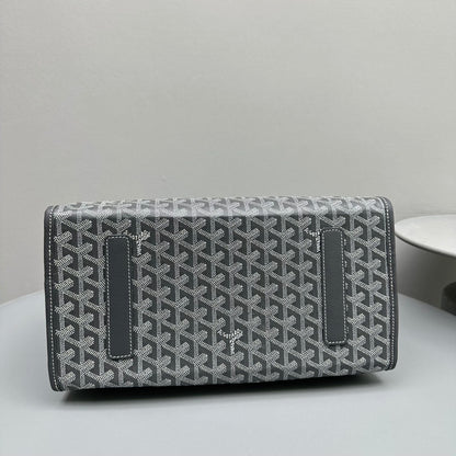 SAC À DOS LEGER 37 EN TOILE GOYARDINE GRISE AVEC BORDURES EN CUIR DE VEAU