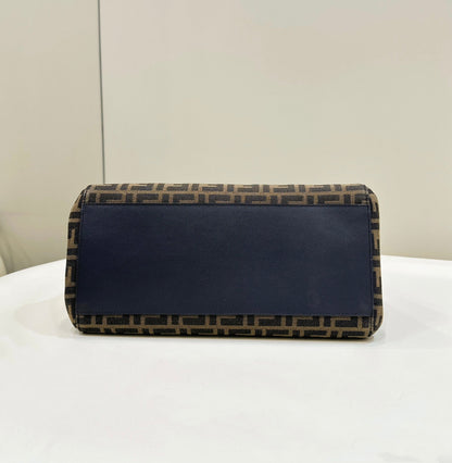 Grand sac Fendi Origami 33 marron mélangé noir en tissu jacquard FF