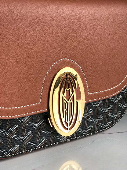 233 SAC 25 EN CUIR DE VEAU BRUN ET TOILE GOYARDINE NOIRE