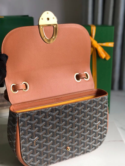 233 SAC 25 EN CUIR DE VEAU BRUN ET TOILE GOYARDINE NOIRE