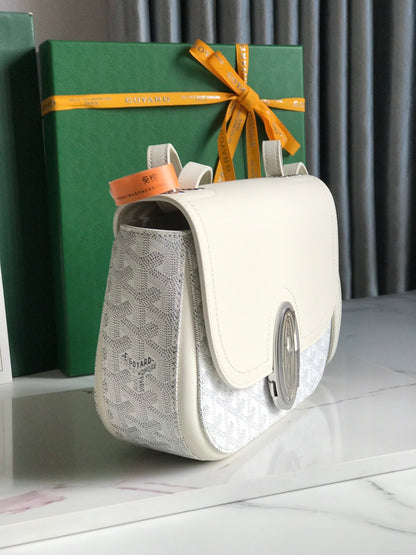 233 SAC 25 EN CUIR DE VEAU BLANC ET TOILE GOYARDINE