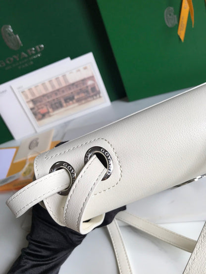 233 SAC 25 EN CUIR DE VEAU BLANC ET TOILE GOYARDINE