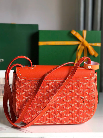 233 SAC 25 EN CUIR DE VEAU ORANGE ET TOILE GOYARDINE