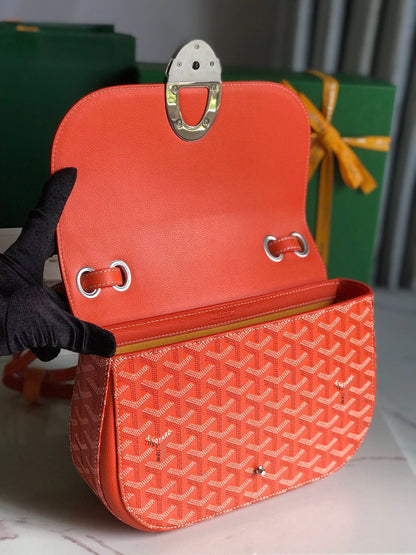 233 SAC 25 EN CUIR DE VEAU ORANGE ET TOILE GOYARDINE